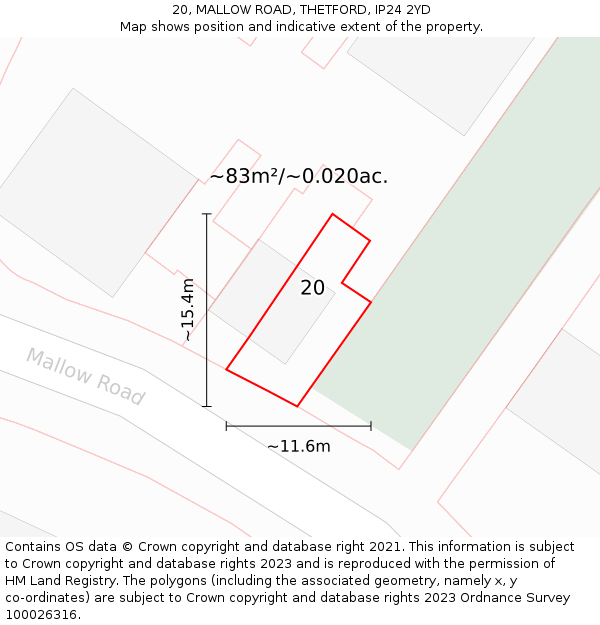 20, MALLOW ROAD, THETFORD, IP24 2YD: Plot and title map