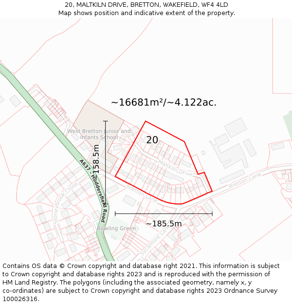 20, MALTKILN DRIVE, BRETTON, WAKEFIELD, WF4 4LD: Plot and title map