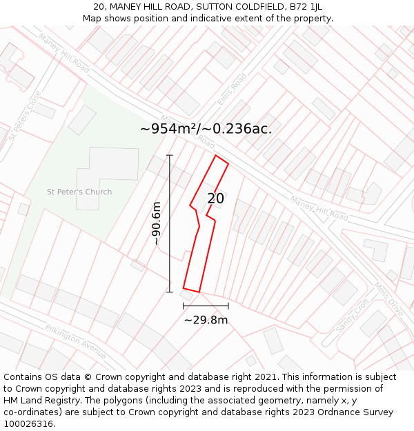 20, MANEY HILL ROAD, SUTTON COLDFIELD, B72 1JL: Plot and title map