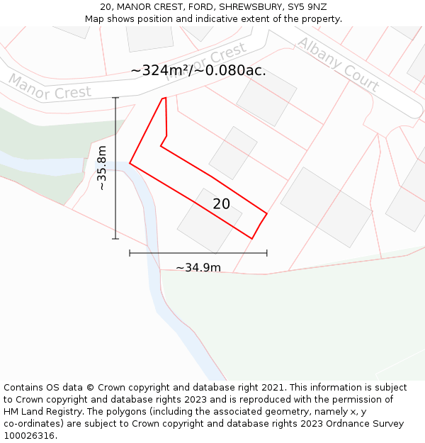 20, MANOR CREST, FORD, SHREWSBURY, SY5 9NZ: Plot and title map
