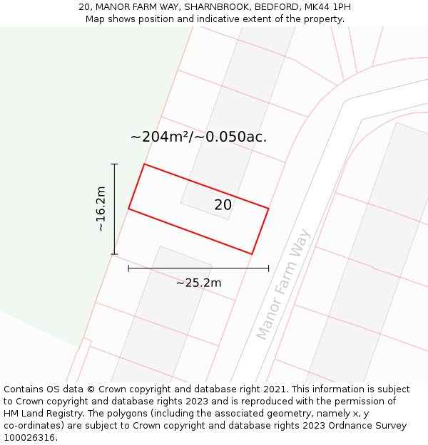 20, MANOR FARM WAY, SHARNBROOK, BEDFORD, MK44 1PH: Plot and title map