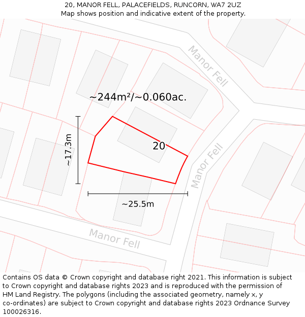 20, MANOR FELL, PALACEFIELDS, RUNCORN, WA7 2UZ: Plot and title map