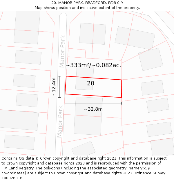 20, MANOR PARK, BRADFORD, BD8 0LY: Plot and title map