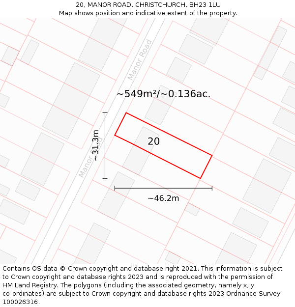 20, MANOR ROAD, CHRISTCHURCH, BH23 1LU: Plot and title map