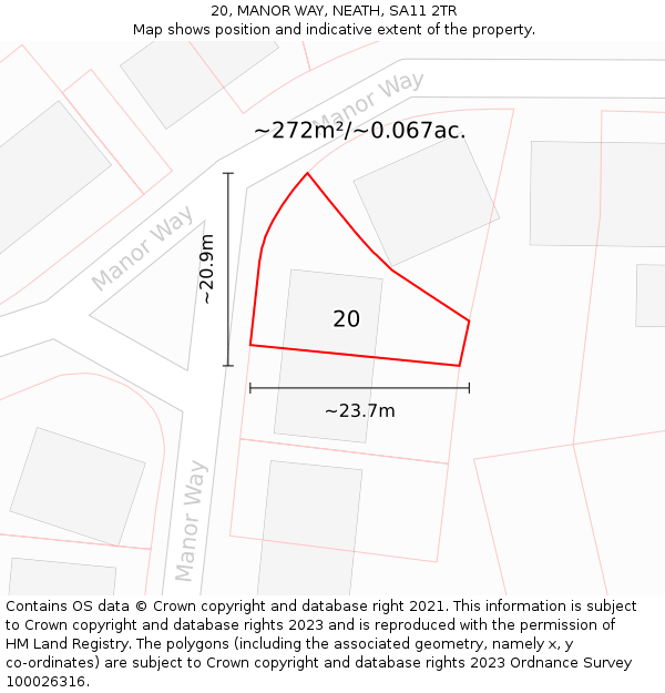 20, MANOR WAY, NEATH, SA11 2TR: Plot and title map