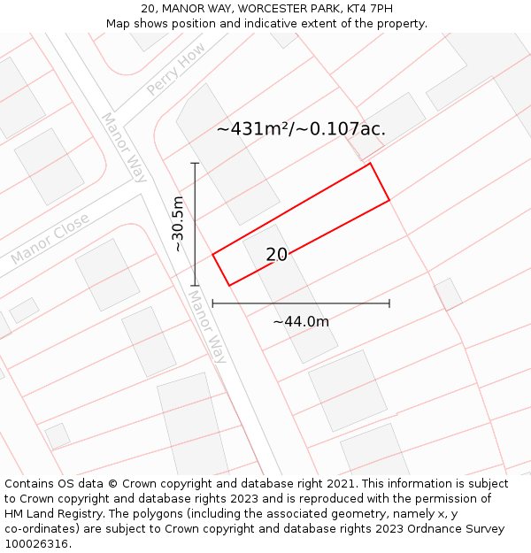 20, MANOR WAY, WORCESTER PARK, KT4 7PH: Plot and title map
