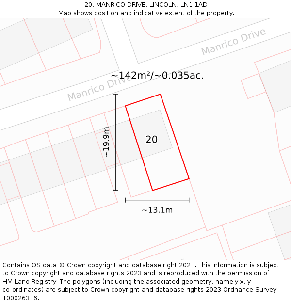 20, MANRICO DRIVE, LINCOLN, LN1 1AD: Plot and title map