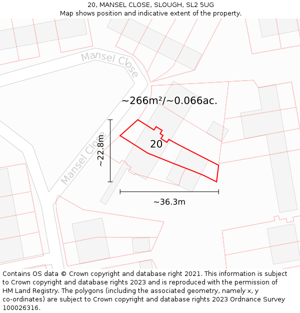 20, MANSEL CLOSE, SLOUGH, SL2 5UG: Plot and title map