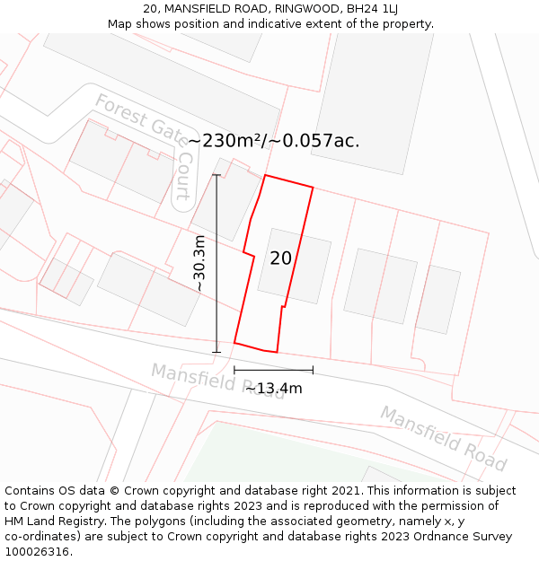 20, MANSFIELD ROAD, RINGWOOD, BH24 1LJ: Plot and title map