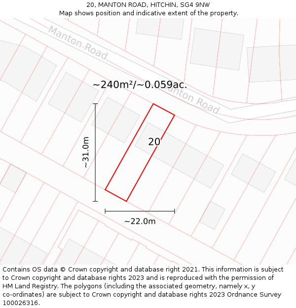 20, MANTON ROAD, HITCHIN, SG4 9NW: Plot and title map