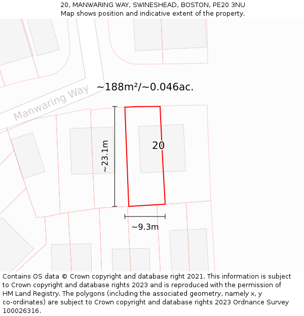 20, MANWARING WAY, SWINESHEAD, BOSTON, PE20 3NU: Plot and title map