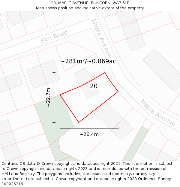20, MAPLE AVENUE, RUNCORN, WA7 5LB: Plot and title map