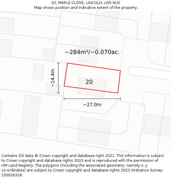 20, MAPLE CLOSE, LINCOLN, LN5 9UX: Plot and title map