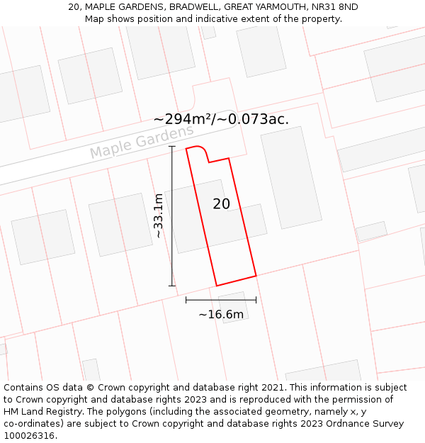 20, MAPLE GARDENS, BRADWELL, GREAT YARMOUTH, NR31 8ND: Plot and title map