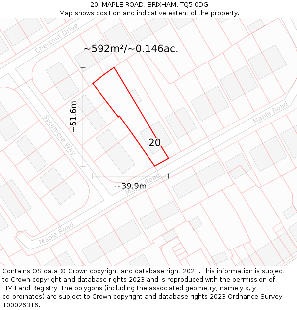 20, MAPLE ROAD, BRIXHAM, TQ5 0DG: Plot and title map