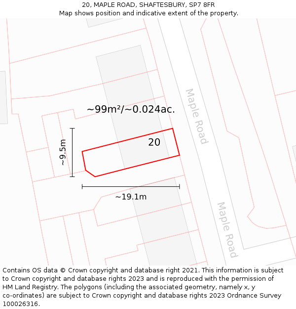 20, MAPLE ROAD, SHAFTESBURY, SP7 8FR: Plot and title map
