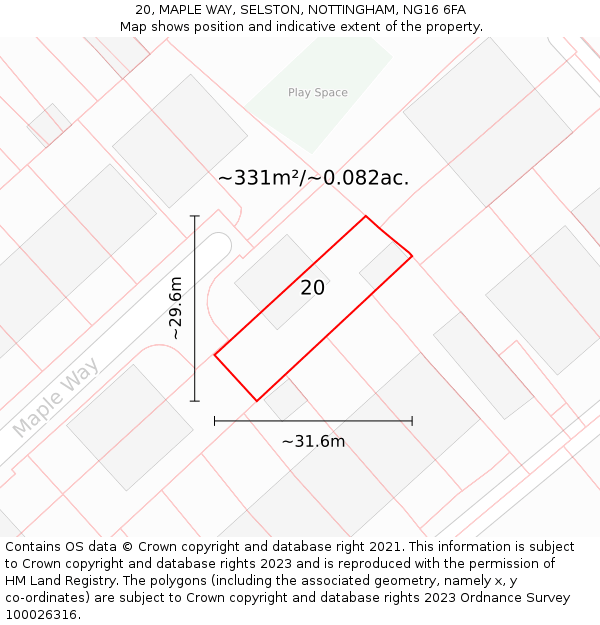 20, MAPLE WAY, SELSTON, NOTTINGHAM, NG16 6FA: Plot and title map