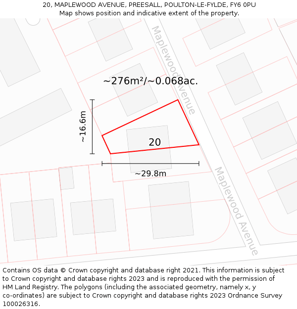 20, MAPLEWOOD AVENUE, PREESALL, POULTON-LE-FYLDE, FY6 0PU: Plot and title map