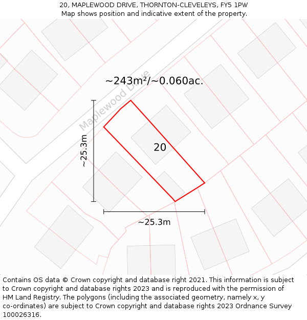 20, MAPLEWOOD DRIVE, THORNTON-CLEVELEYS, FY5 1PW: Plot and title map