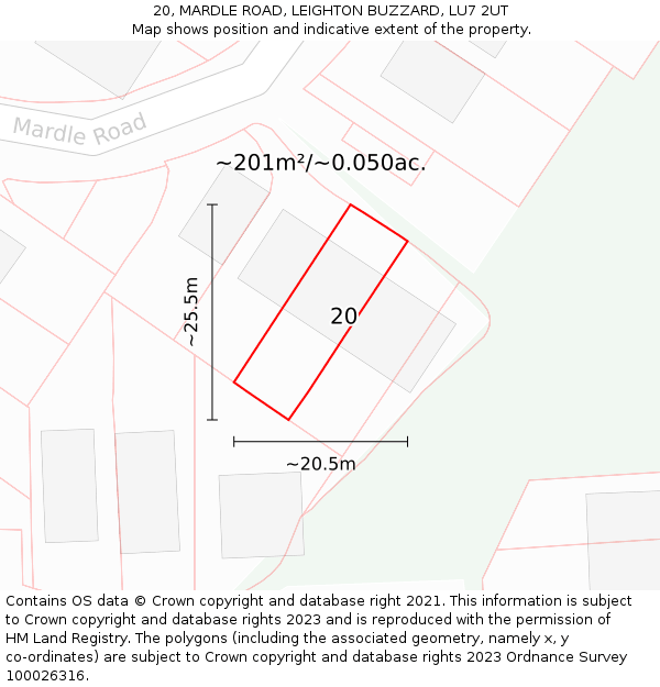 20, MARDLE ROAD, LEIGHTON BUZZARD, LU7 2UT: Plot and title map