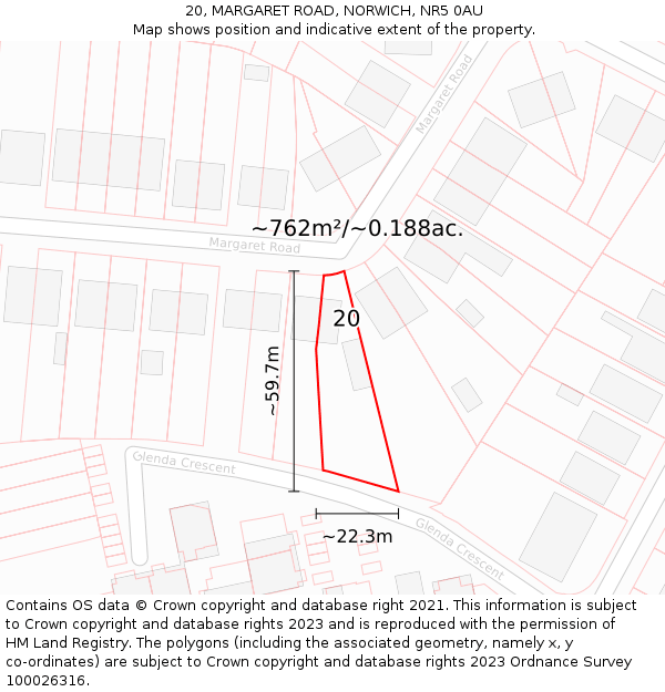 20, MARGARET ROAD, NORWICH, NR5 0AU: Plot and title map