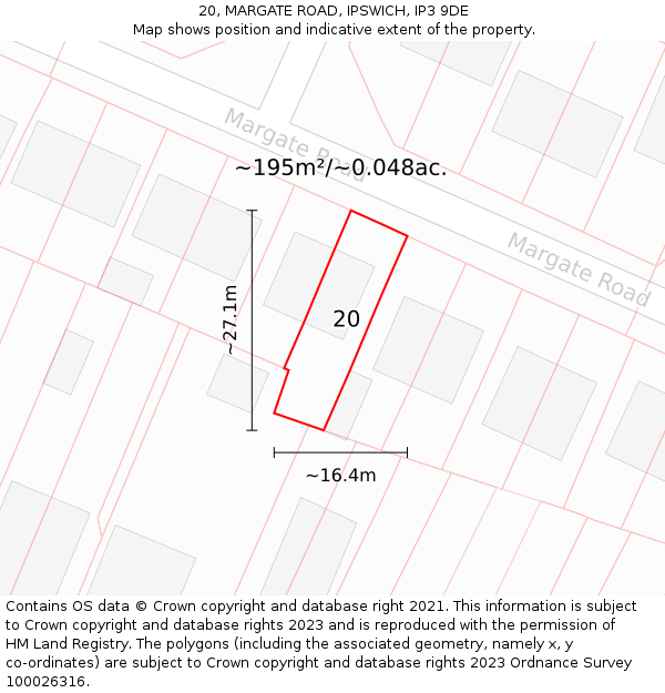 20, MARGATE ROAD, IPSWICH, IP3 9DE: Plot and title map