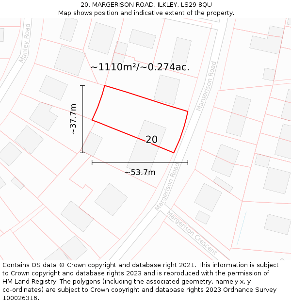 20, MARGERISON ROAD, ILKLEY, LS29 8QU: Plot and title map