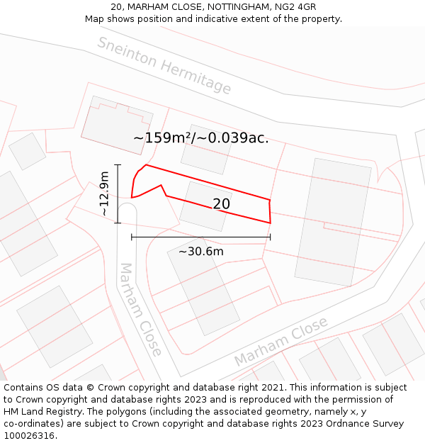 20, MARHAM CLOSE, NOTTINGHAM, NG2 4GR: Plot and title map