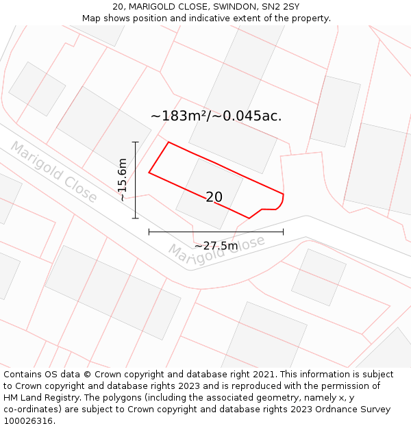 20, MARIGOLD CLOSE, SWINDON, SN2 2SY: Plot and title map