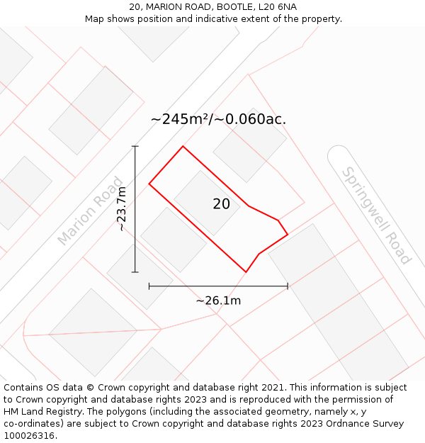 20, MARION ROAD, BOOTLE, L20 6NA: Plot and title map