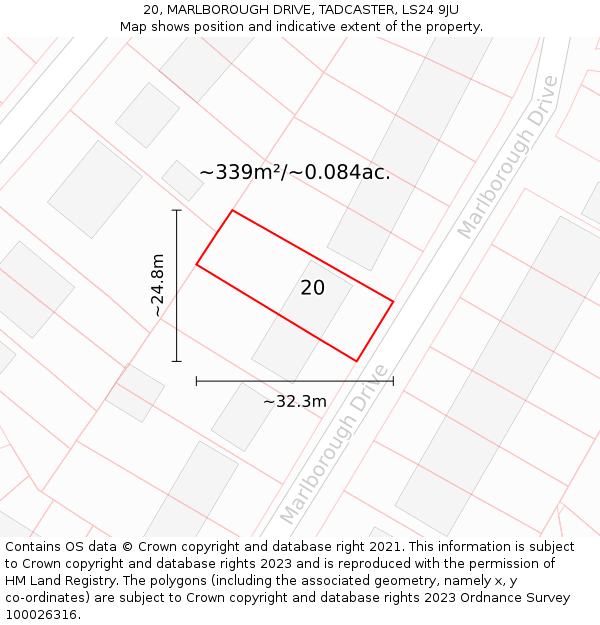20, MARLBOROUGH DRIVE, TADCASTER, LS24 9JU: Plot and title map