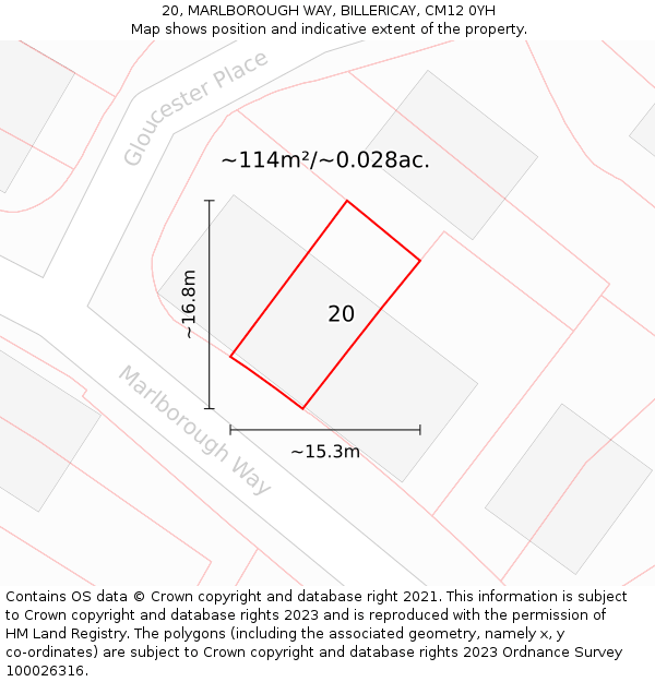 20, MARLBOROUGH WAY, BILLERICAY, CM12 0YH: Plot and title map