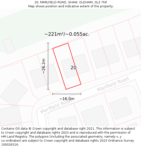 20, MARLFIELD ROAD, SHAW, OLDHAM, OL2 7NF: Plot and title map