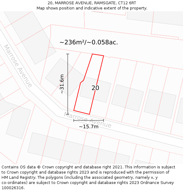 20, MARROSE AVENUE, RAMSGATE, CT12 6RT: Plot and title map