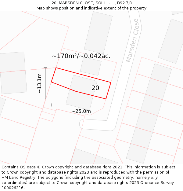 20, MARSDEN CLOSE, SOLIHULL, B92 7JR: Plot and title map
