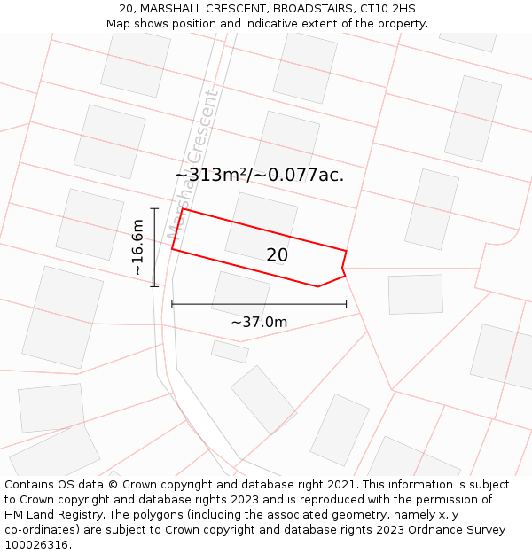 20, MARSHALL CRESCENT, BROADSTAIRS, CT10 2HS: Plot and title map
