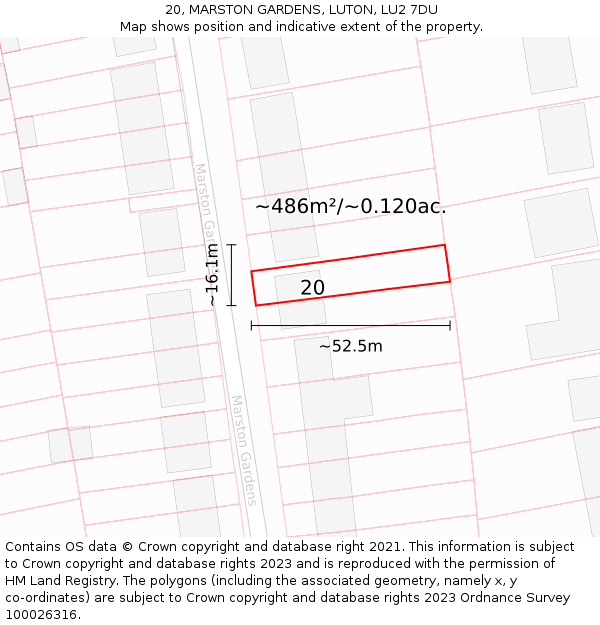 20, MARSTON GARDENS, LUTON, LU2 7DU: Plot and title map