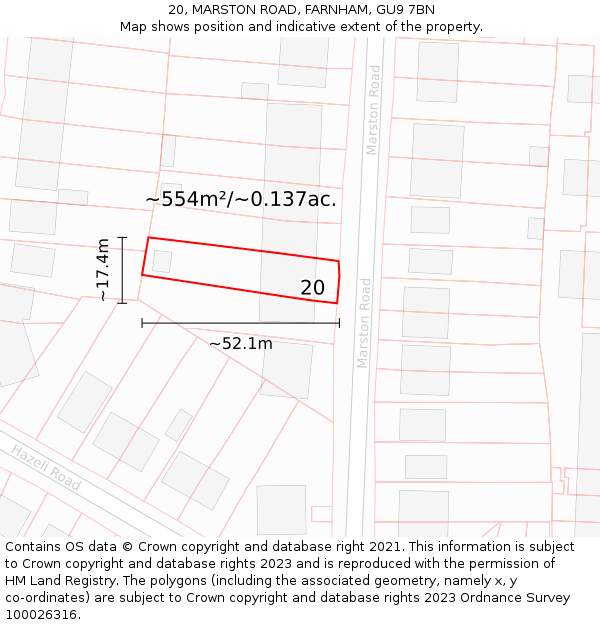 20, MARSTON ROAD, FARNHAM, GU9 7BN: Plot and title map