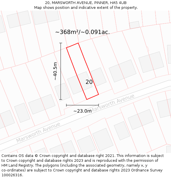 20, MARSWORTH AVENUE, PINNER, HA5 4UB: Plot and title map