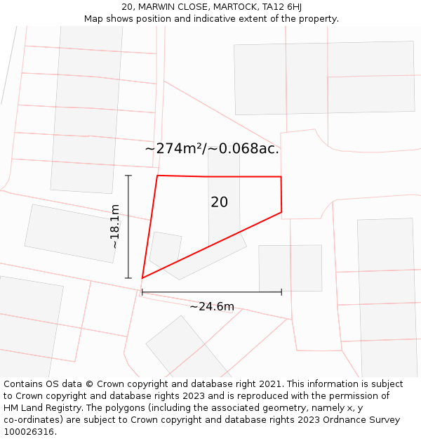 20, MARWIN CLOSE, MARTOCK, TA12 6HJ: Plot and title map