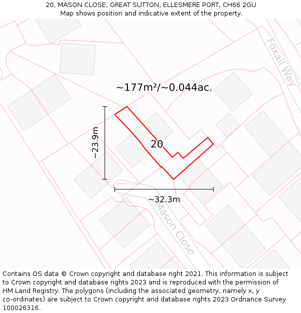 20, MASON CLOSE, GREAT SUTTON, ELLESMERE PORT, CH66 2GU: Plot and title map