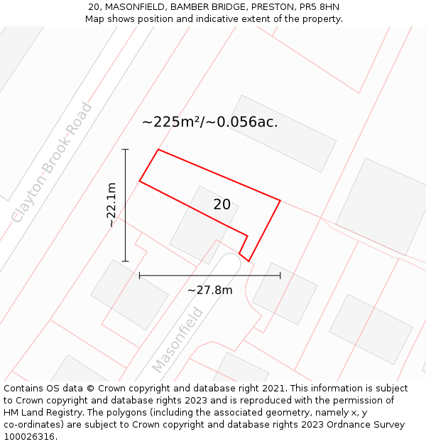 20, MASONFIELD, BAMBER BRIDGE, PRESTON, PR5 8HN: Plot and title map