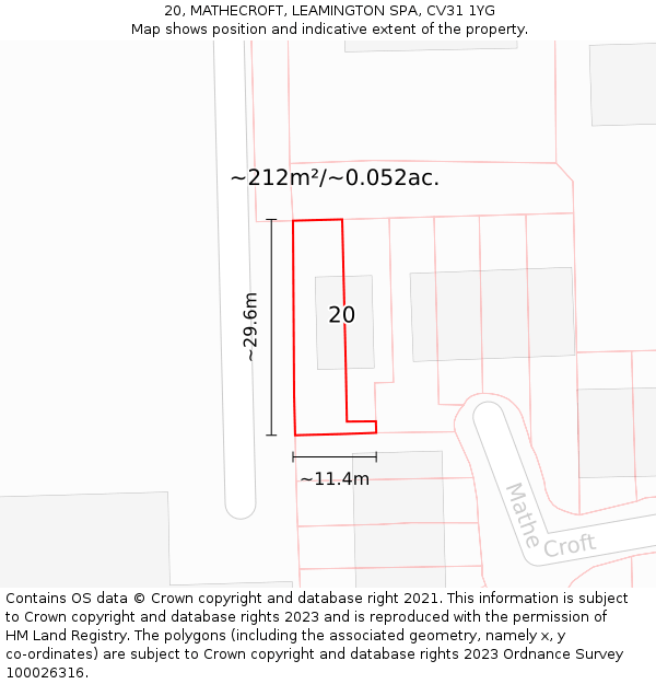 20, MATHECROFT, LEAMINGTON SPA, CV31 1YG: Plot and title map