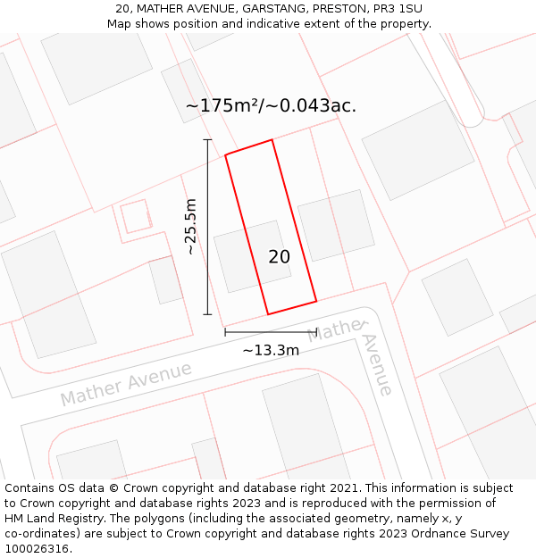 20, MATHER AVENUE, GARSTANG, PRESTON, PR3 1SU: Plot and title map