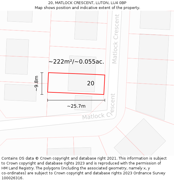 20, MATLOCK CRESCENT, LUTON, LU4 0BP: Plot and title map
