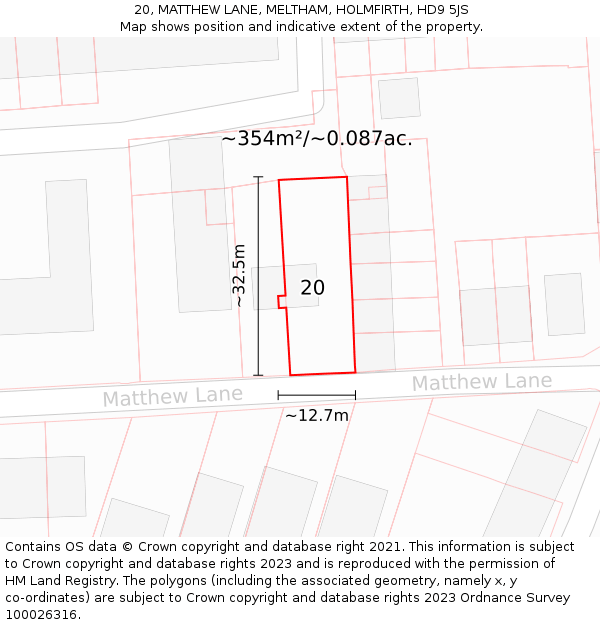 20, MATTHEW LANE, MELTHAM, HOLMFIRTH, HD9 5JS: Plot and title map
