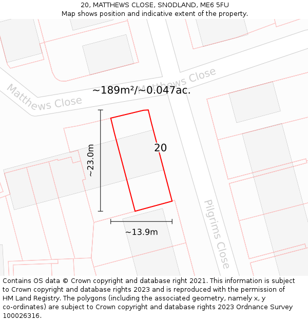 20, MATTHEWS CLOSE, SNODLAND, ME6 5FU: Plot and title map