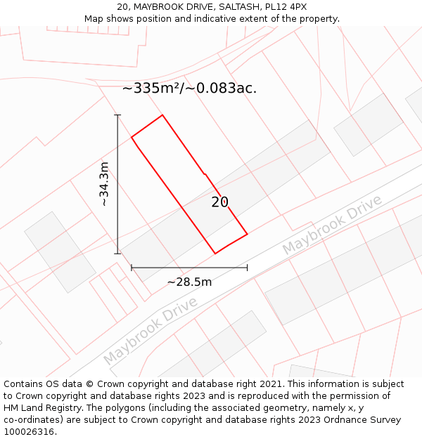 20, MAYBROOK DRIVE, SALTASH, PL12 4PX: Plot and title map