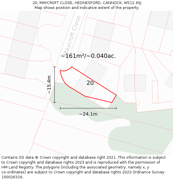 20, MAYCROFT CLOSE, HEDNESFORD, CANNOCK, WS12 4SJ: Plot and title map