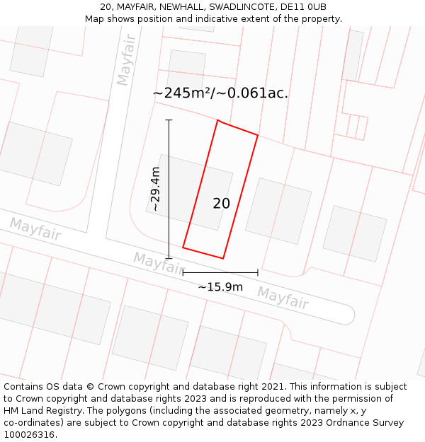 20, MAYFAIR, NEWHALL, SWADLINCOTE, DE11 0UB: Plot and title map